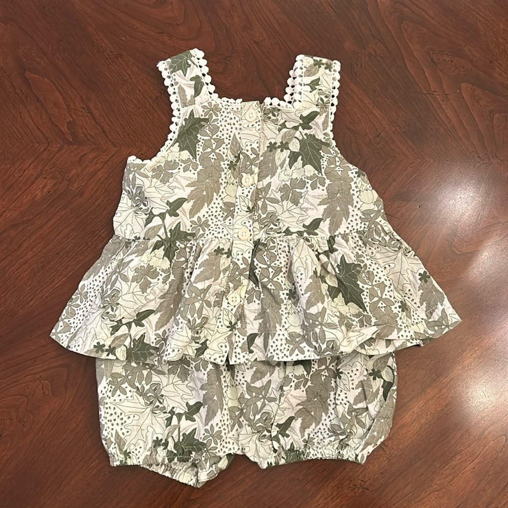 Kate Quinn Woven Leaf Print Tank and Bloomer Set 12-18 months